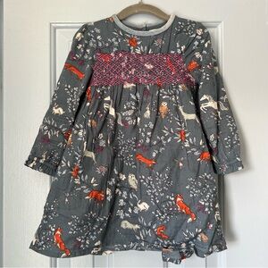 Baby Boden Floral Woodland Animals and Floral Smocked Dress, 2-3Y